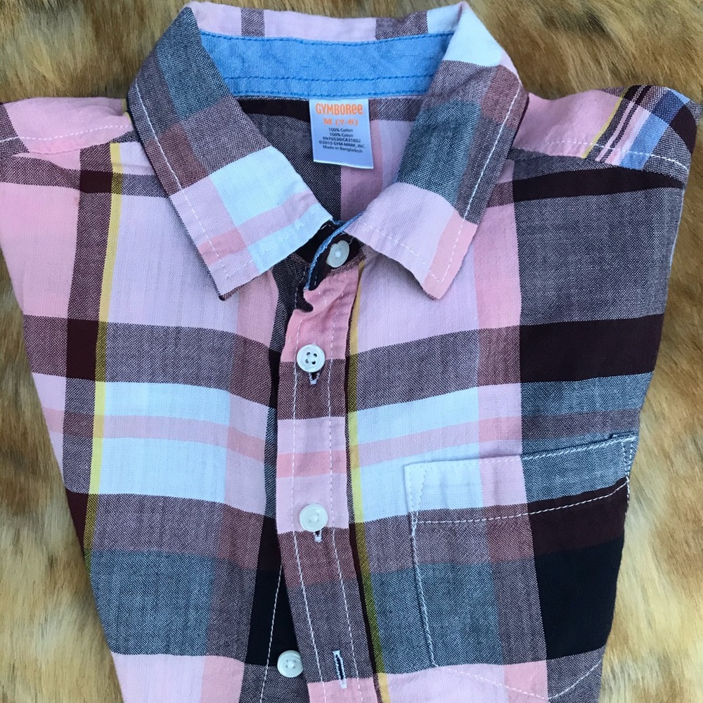 NWOT Boys Plaid Gymboree Button down shirt pink.